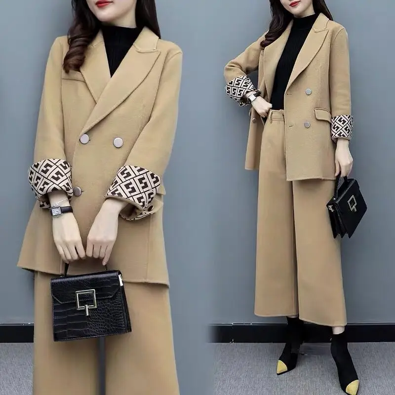 Женский костюм модный элегантный для офиса Блейзер куртка шерстяное пальто