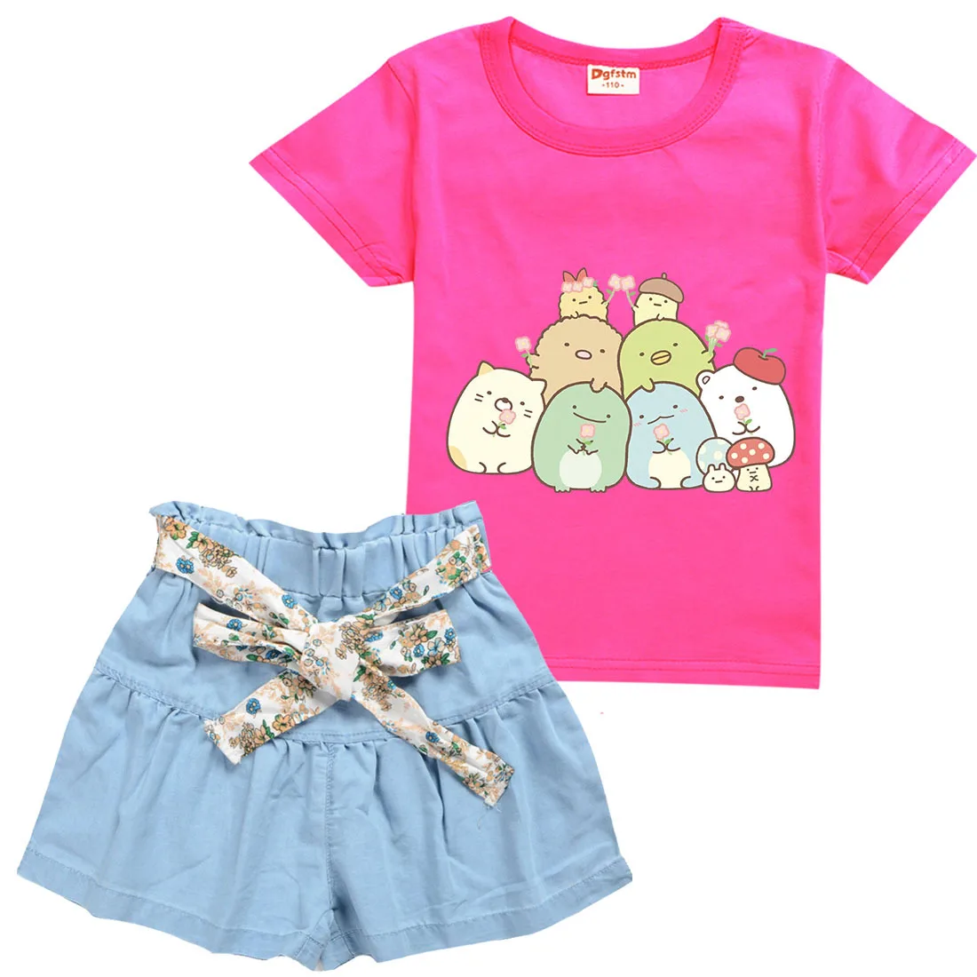 Baby Girls Clothing Sets Cartoon Sumikkogurashi Clothes Kids Cotton T Shits+Short Jeans 2PCS Set Children Summer Casual Clothes