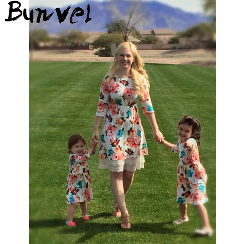 Bunvel/платье для мамы и дочки одежда в богемном стиле с цветочным принтом платье
