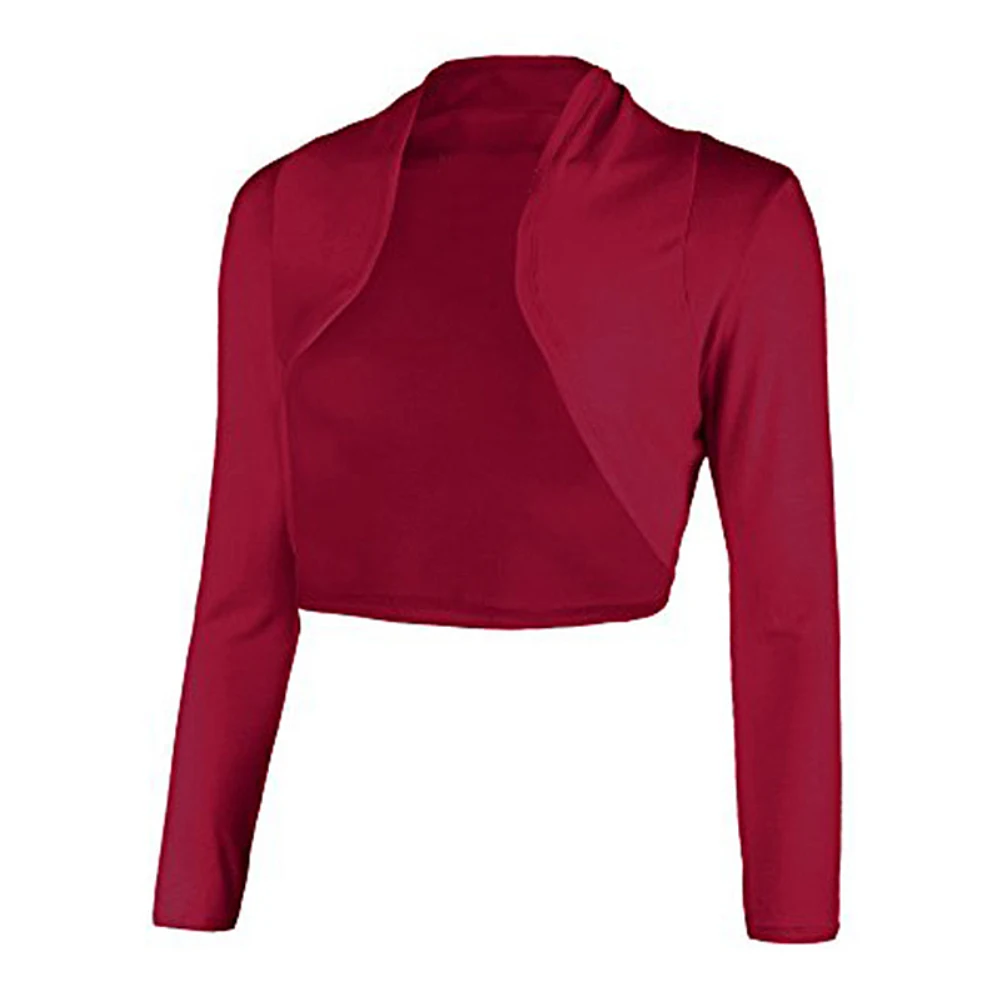 Женское короткое болеро с длинным рукавом однотонное Болеро-кардиган открытым