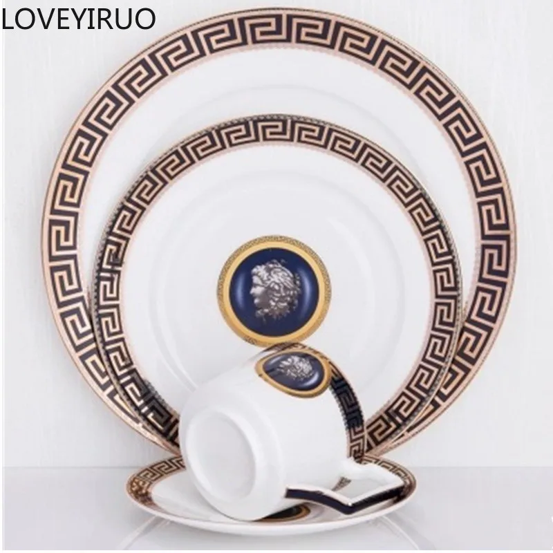 

Набор столовых приборов из костяного фарфора, тарелка в западном стиле, кофейная чашка, десертная закуска, подарки на новоселье, предметы до...