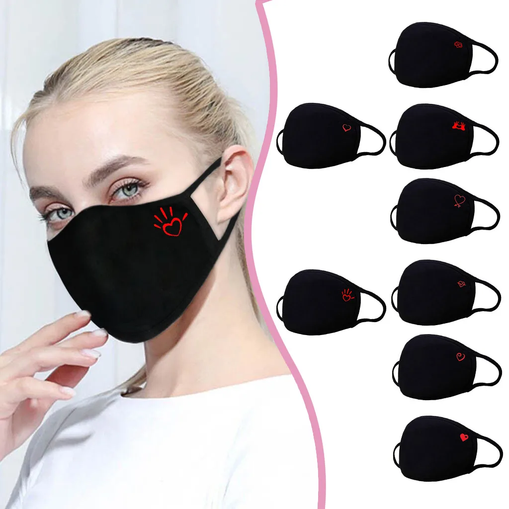 

Mascarillas Dustproof Mouth Mask Heart Print Cotton Face Mouth Mask Cartoon Face Reusable Fabric Pollution Mask Party Mask