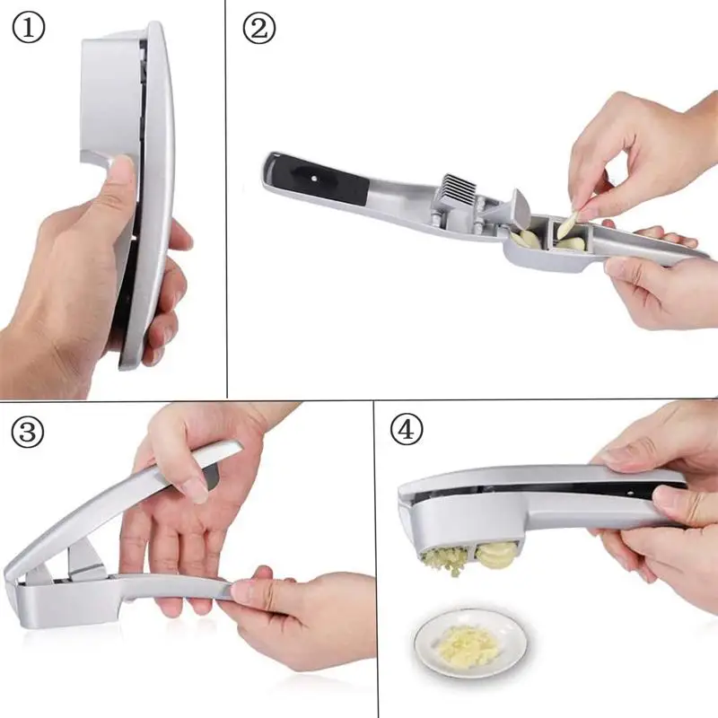 Prensa Manual de ajo de aleaci&oacute;n de aluminio, herramienta de cocina multifuncional 2 en 1, exprimidor de jengibre y ajo-2