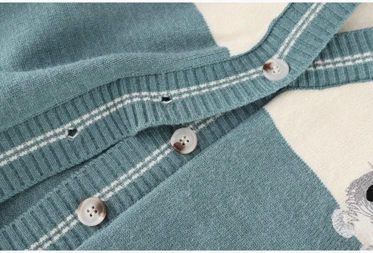 

Han fan contrast color long sleeve knit cardigan female