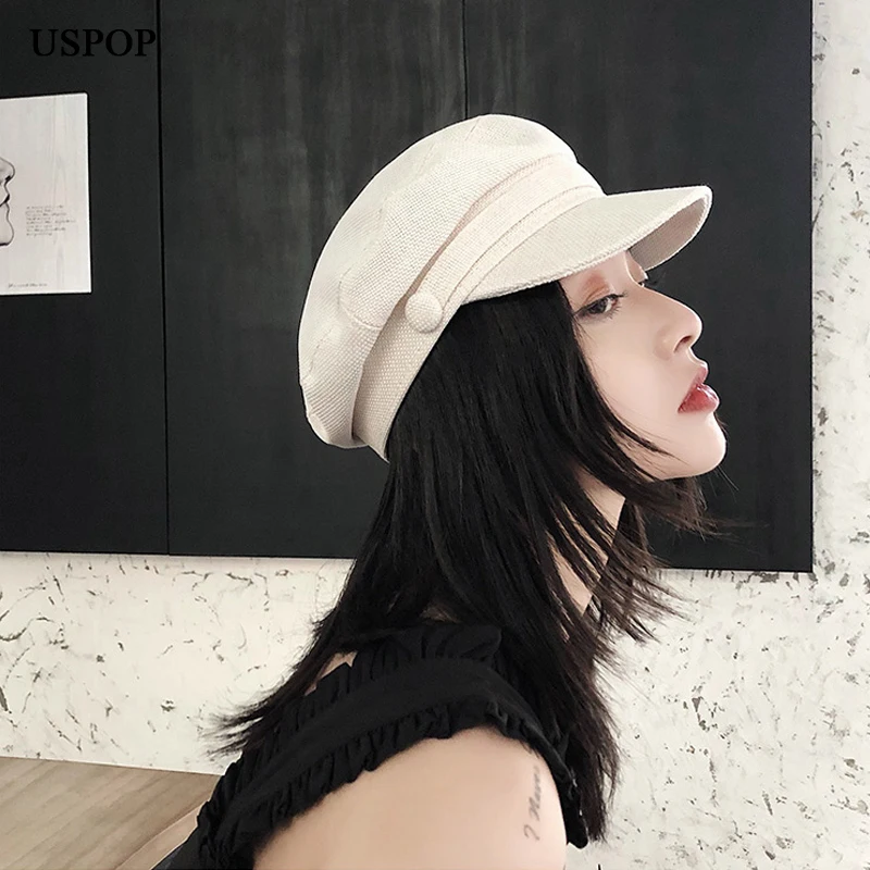 Кепка газетчик USPOP из хлопка и льна Женская Повседневная на плоской подошве в