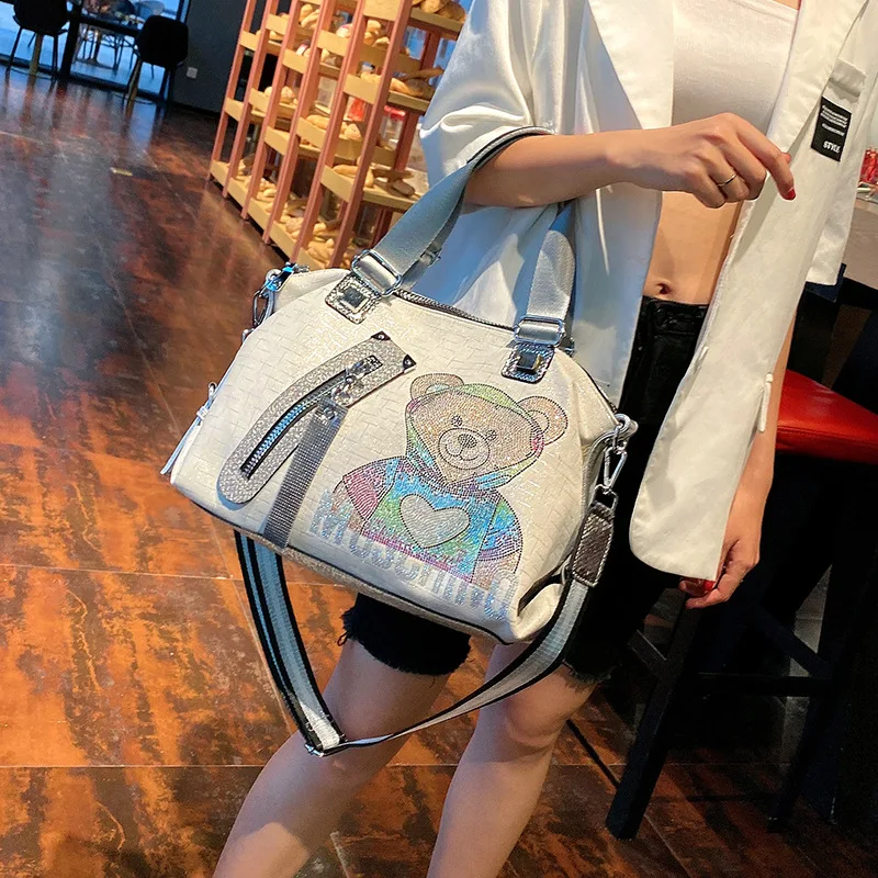 brand luxury rhinestone designer women handbag new fashion diamond crossbody bag high capacity cute bear shoulder bag sac a main free global shipping