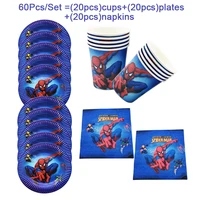 60pcs spiderman theme baby shower party decoration birthday sets super hero spiderman party paper cup plate napkin supplies pack