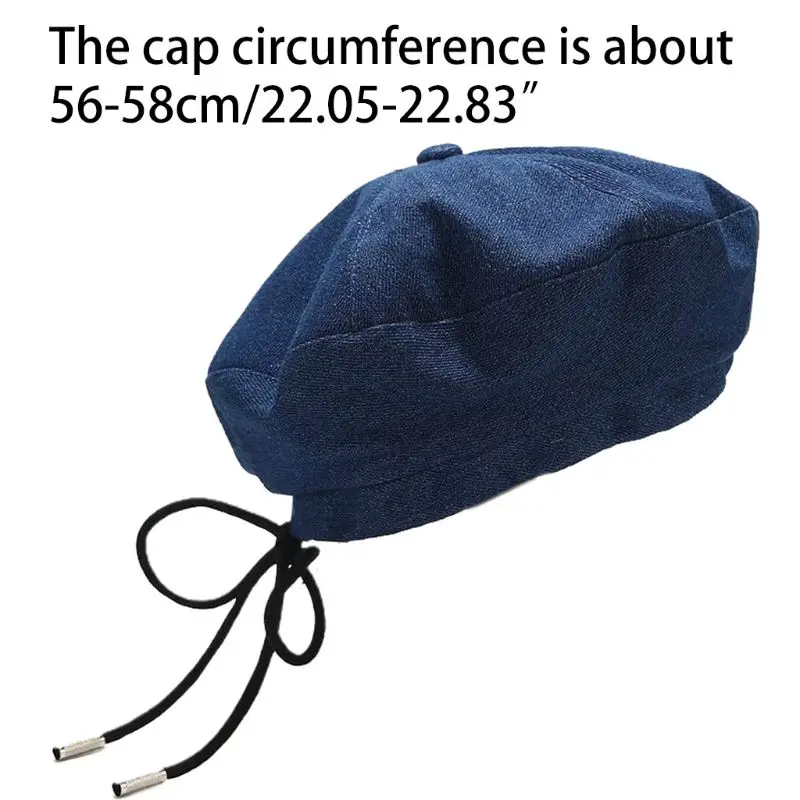 Женский хлопковый берет из джинсовой ткани Кепка-бини с лентой и бантом на