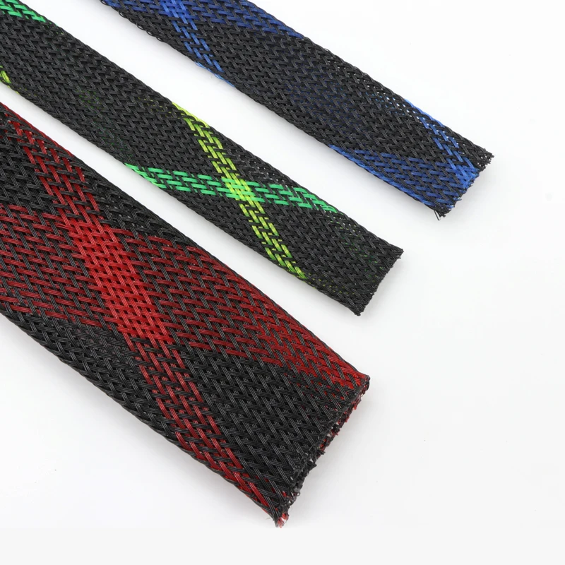 

1M/5M Black+Blue/Red/UV Green+Yellow Tight High Density PET Braided Sleeve 3 - 30mm Insulated Line Cable Protection Expandable