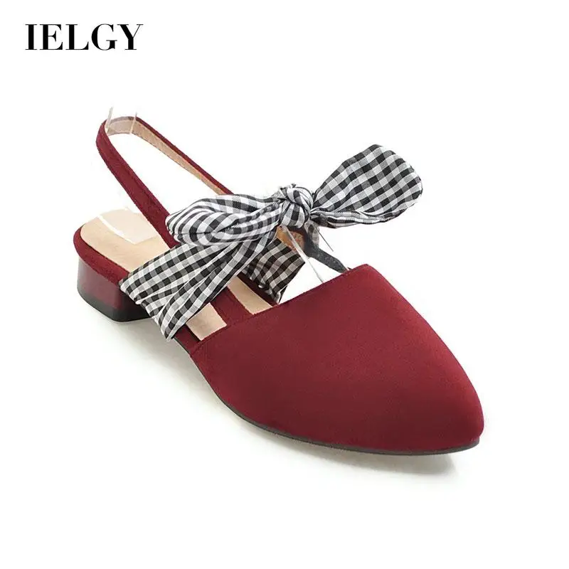 

IELGY Bow Back space Frosted All-match Women's Pointed toe Fashion Plaid Korean version Flat sandals
