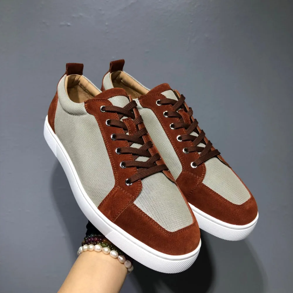 

Кроссовки мужские и женские из натуральной кожи, роскошные низкие лоферы, без шипов, повседневная спортивная обувь на плоской подошве, с кра...