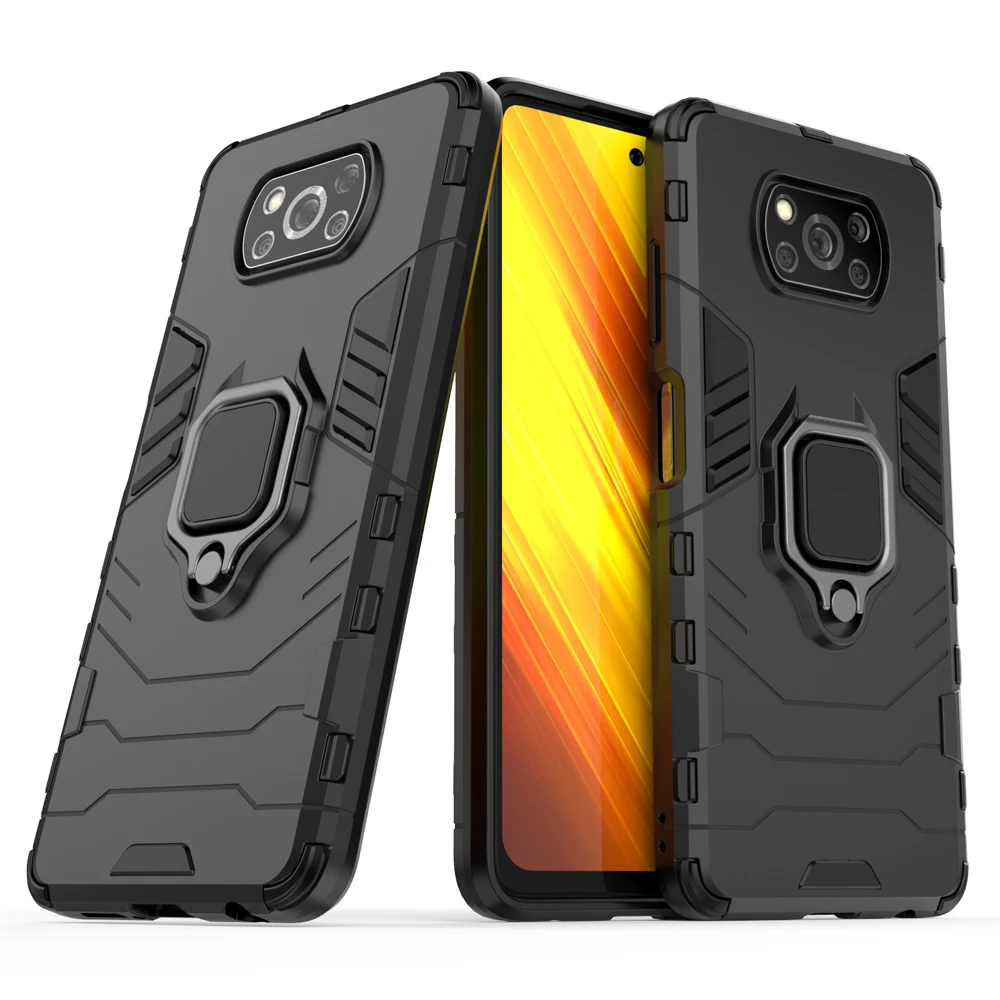 

Ring Stand Shockproof Armor TPU Bumper Coque Cover For Xiaomi pocoX3 Poco X3 NFC 6.67'' Case Fundas Hard PC Protective Shell