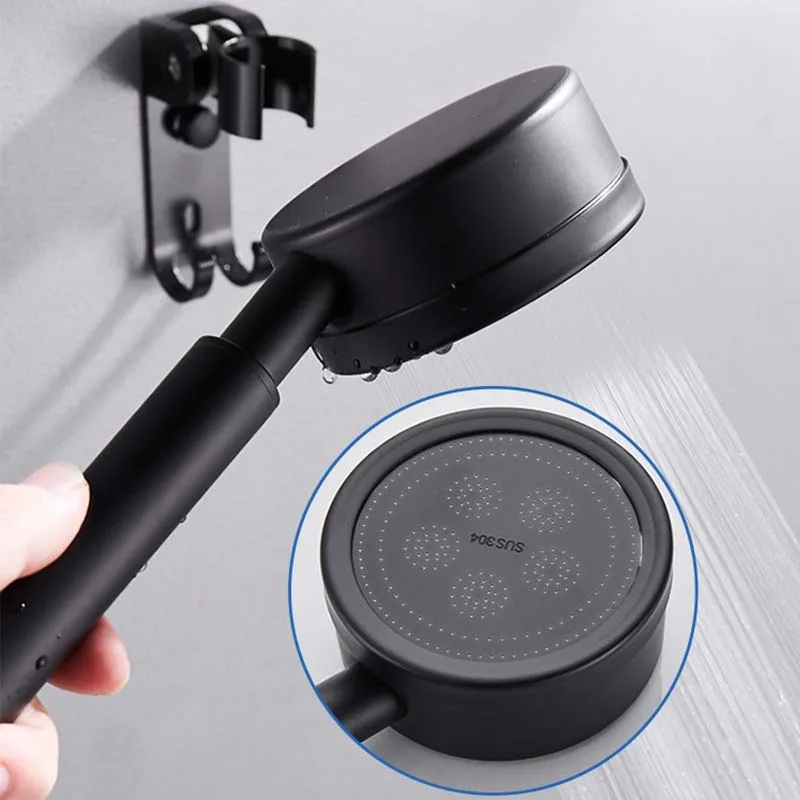 black shower head stainless steel high pressur handheld wall mounted for bathroom water saving rainfall shower hose holder set free global shipping