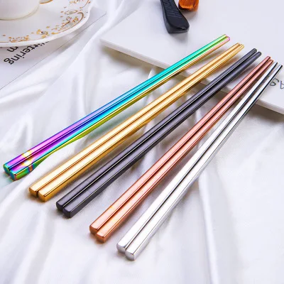 2 Pairs 23cm Нескользящие многоразовые палочки для еды металлические Ins нержавеющая сталь Горячая Изоляция Аутентичные палочки для еды суши Kawaii посуда - Цвет: 2 Pairs 23cm