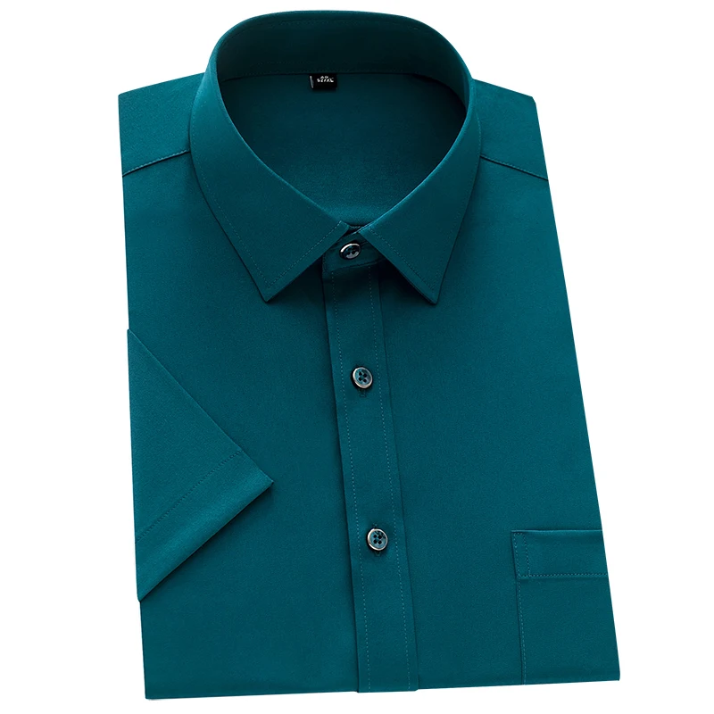 

Мужская рубашка с коротким рукавом, летняя мягкая легкая рубашка без утюга, деловые однотонные мужские рубашки белого, голубого, розового цвета