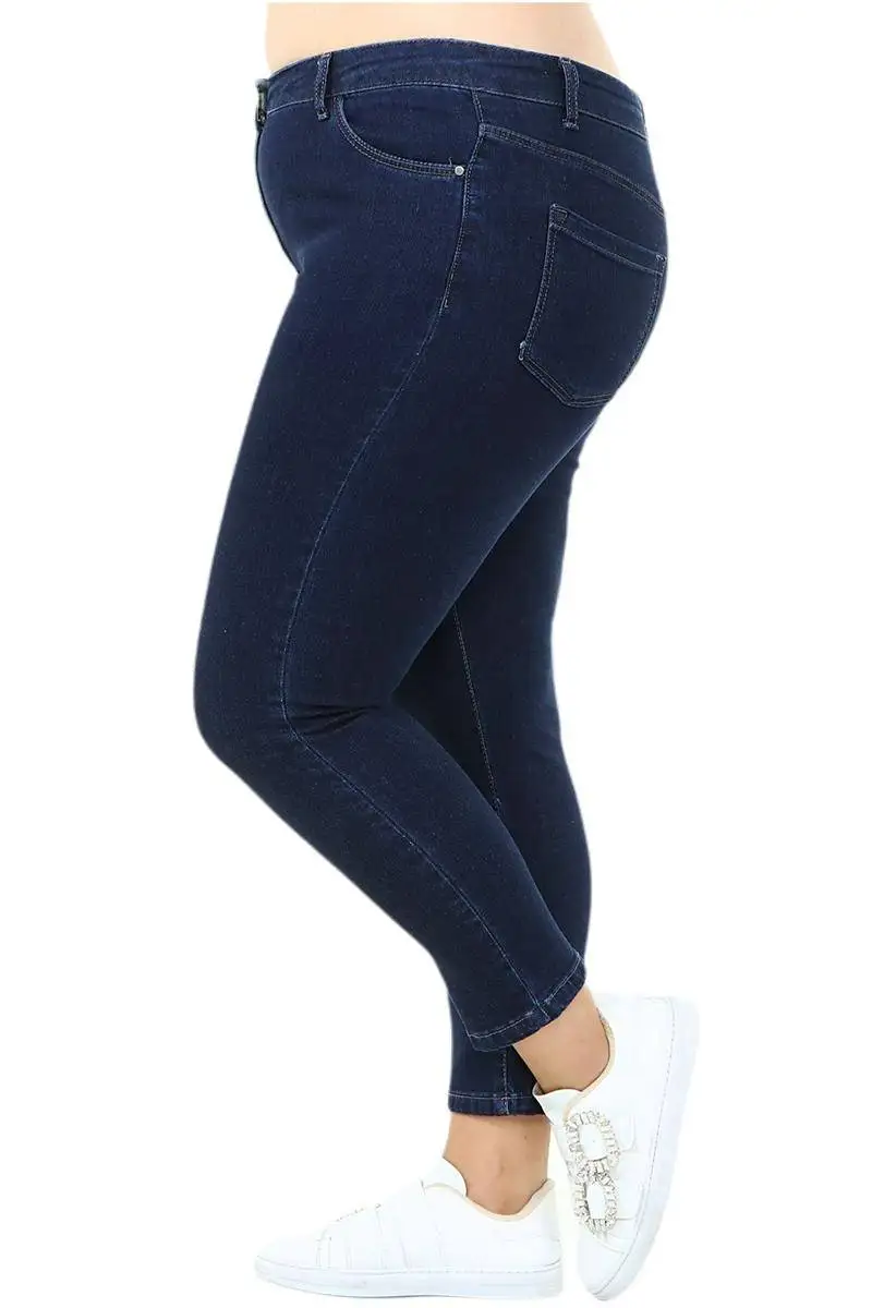 Hanezza Plus Size Women Fashion 2021 Winter Clothing Solid High Rise Ankle-Length Elegant Denim Trousers 2XL - 7XL Large Size Highly Seasonal Chic Jeans 44 - 54 EU Streetwear Female Plus Body Dark Blue