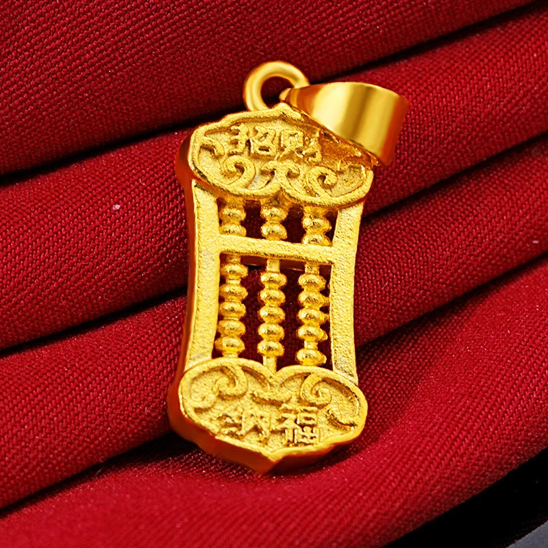 

24K Gold-plated Color Necklace Pendant Women Abacus Pendant with Geometric Auspicious Clouds Anniversary Gift Jewelry Charms
