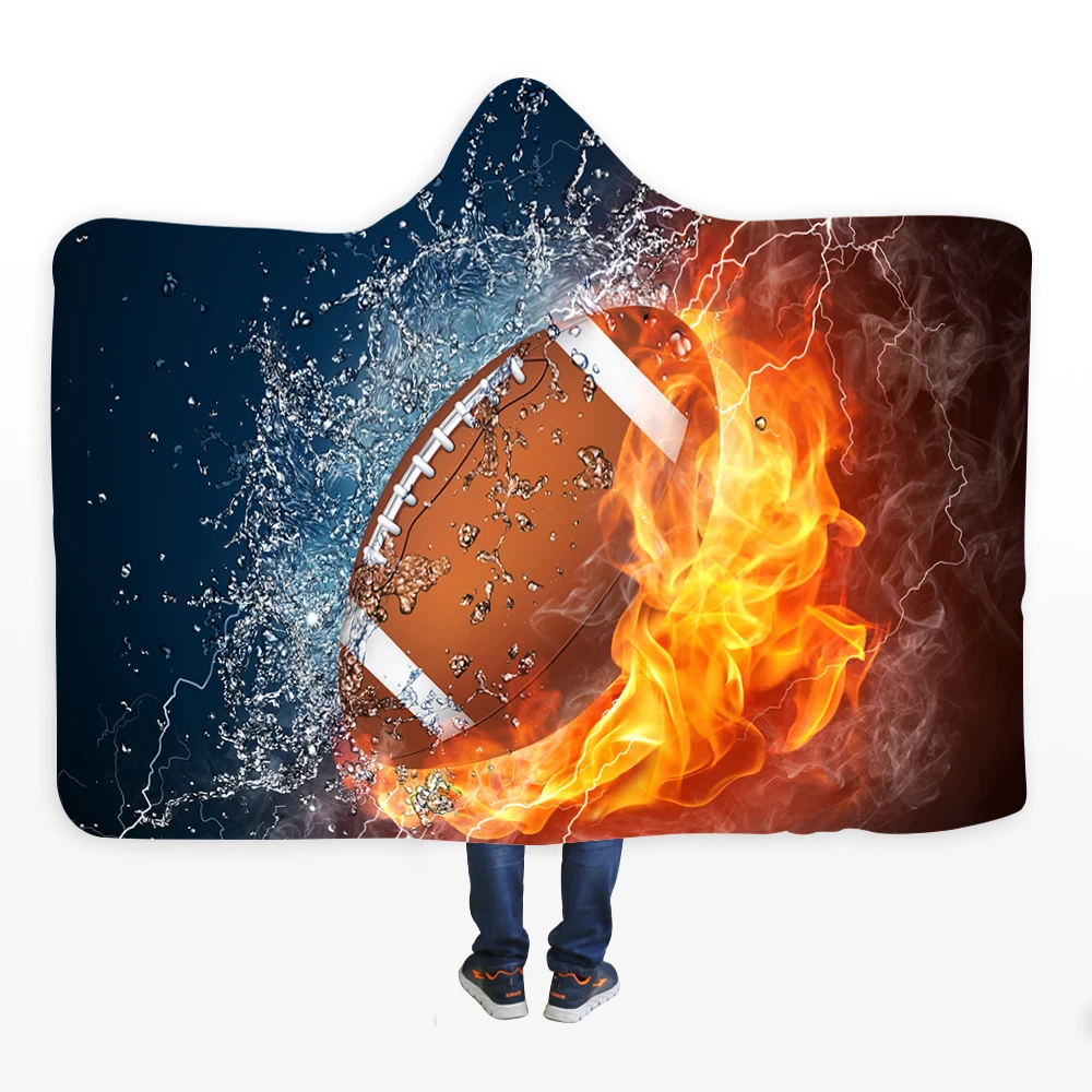 

Basketball Print Wearable Hooded Throw Blanket Home Travel Plane Blanket Portable Warmth Sport Couch Blanket for Kids Boys