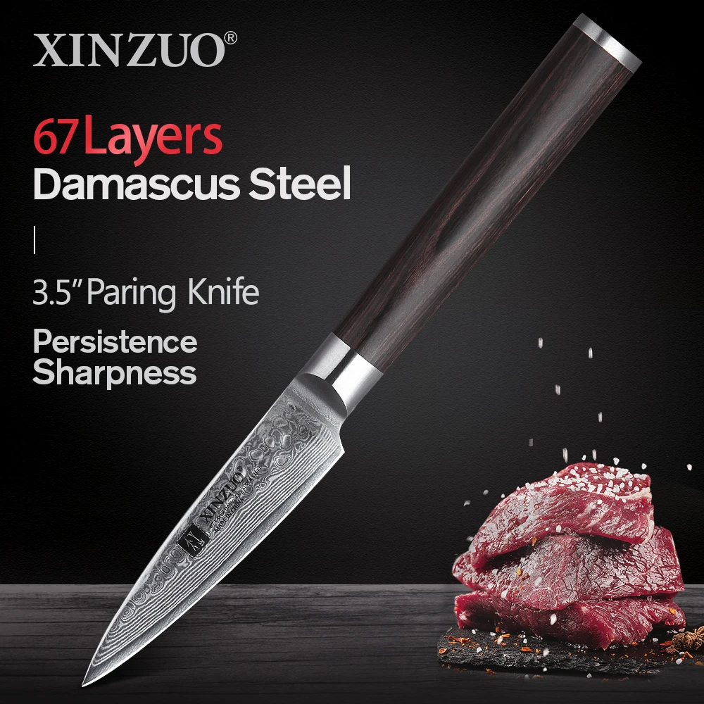 

XINZUO 3.5" Paring Knife Chinese Kitchen Knife 67 Layer Damascus Knives Paring Universal Table Knife Cutlery Pakwood Handle