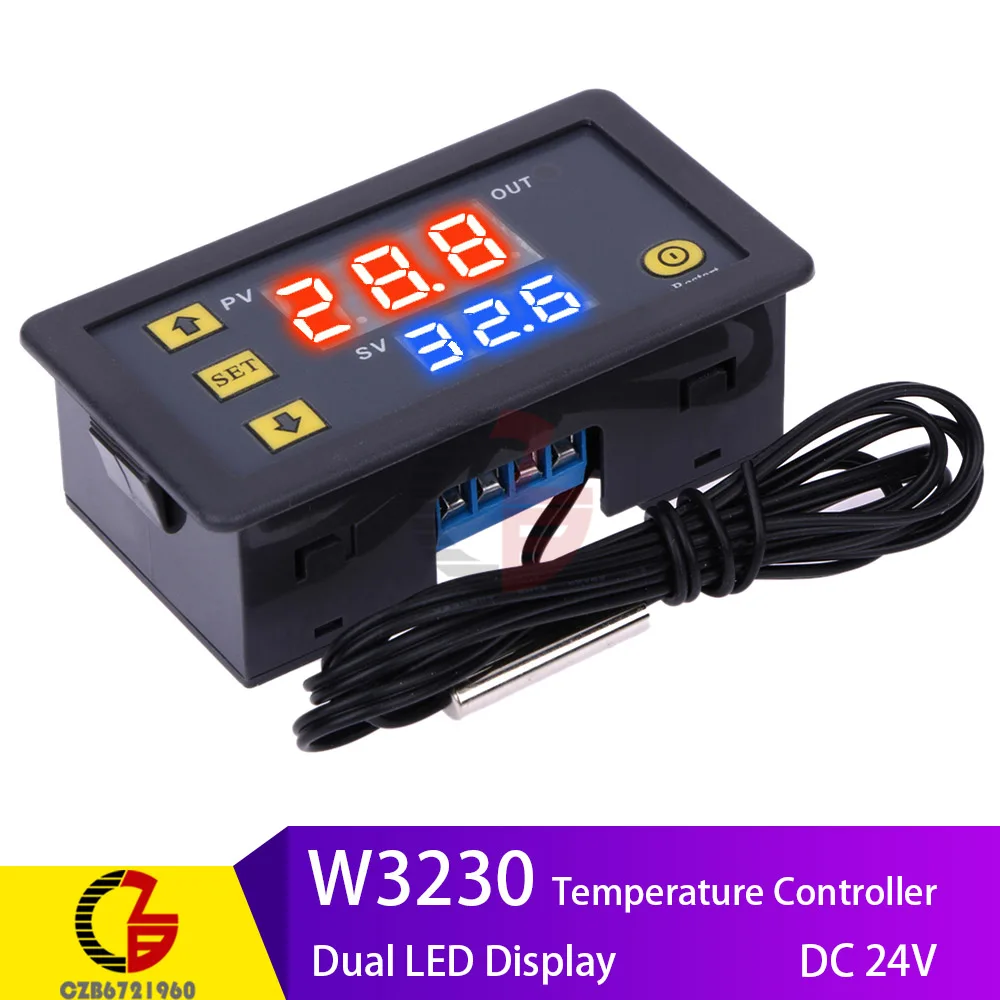 24V Переменный ток 110 В 220 в 12 В 24 В W3230 двойной светодиодный цифровой термостат регулятор температуры комнатный домашний термометр для инкубатора - Цвет: 24V