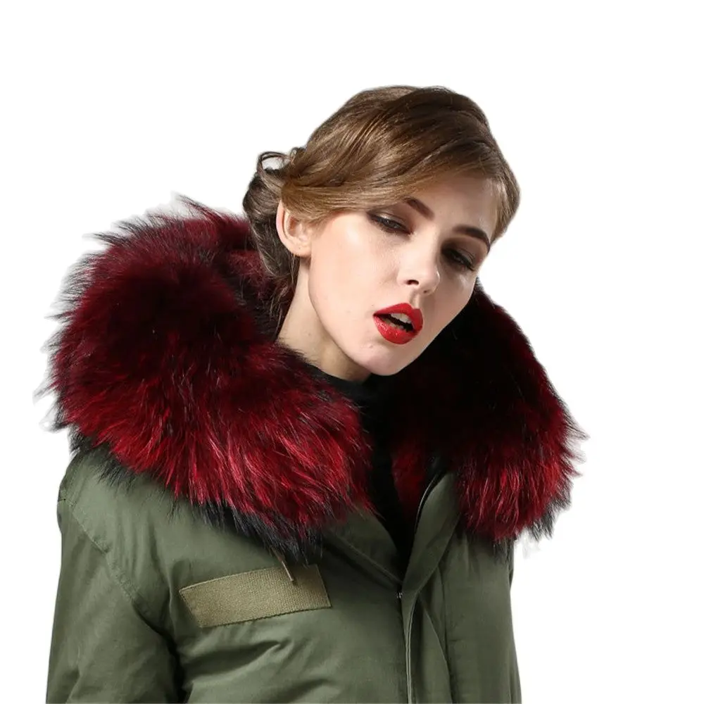 Mhnkro army green cotton shell beautifull huge raccoon fur collar short warm parka mrs winter wear XS-4XL plus size
