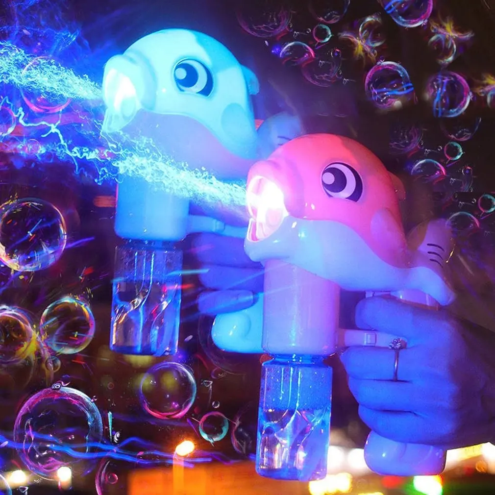

New Flashing Light Up Kids Dolphin Magic Bubble Machine Summer Swimming Toys Wedding Supplies Birthday Gift Bubble Maker Gun