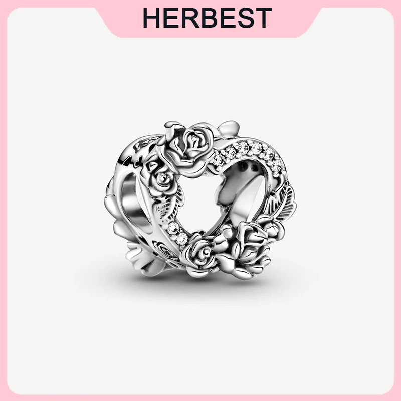 

Горячая Распродажа, подвеска в виде Розы и открытого сердца, подходящего оригинальному браслету Pandora, женское ювелирное изделие «сделай сам...