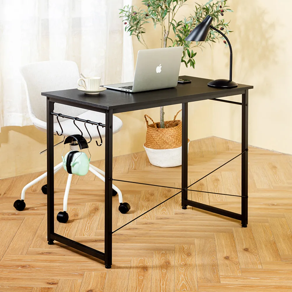 

Компьютерный стол 40 дюймов, письменный стол для учебы, для дома, офиса, школы, в простом стиле, чёрная металлическая рамка, крючки для хранени...