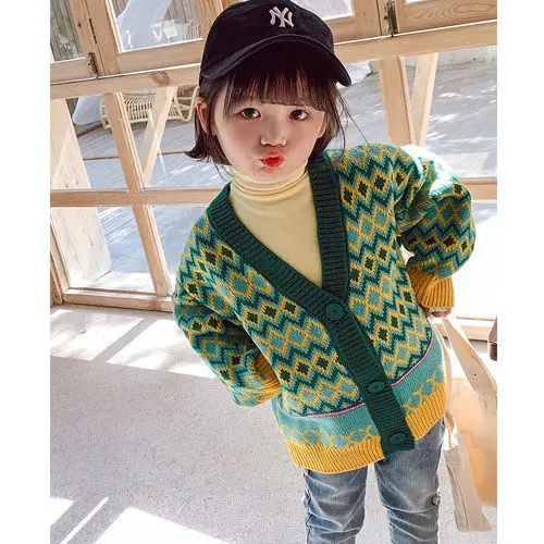 

Girls' Knitwear Cardigan 2021 Fall New 1-9 years Girl Baby Children Korean Loose Diamond lattice Fall/Winter Sweater Jacket