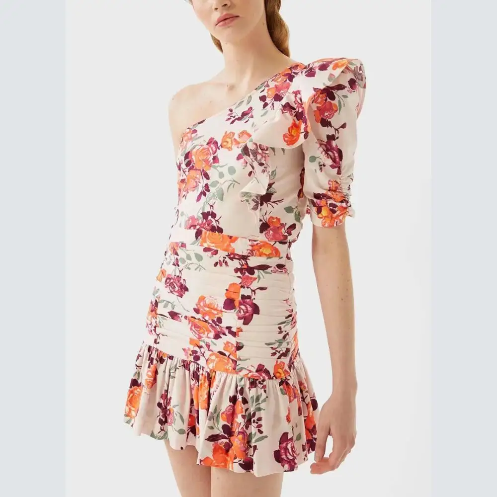 Женские летние костюмы из двух предметов топ с цветочным принтом и асимметричным