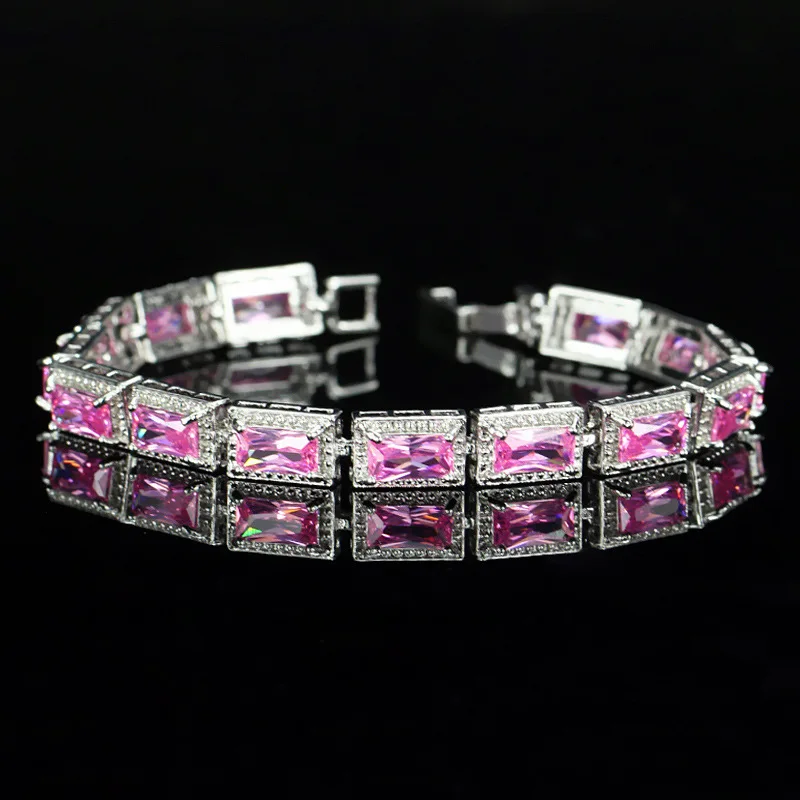 Pink Wong Rain, богемные, 925 пробы, серебро, создан Муассанит, аметист, драгоценный камень, браслет, очаровательный браслет, хорошее ювелирное изделие - Цвет камня: Pink