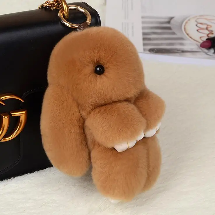 

Cute Pluff Bunny Keychain Rex Genuine Rabbit Fur Key Chains For Women Bag Toys Doll Fluffy Lovely Pompom Keyring 15cm