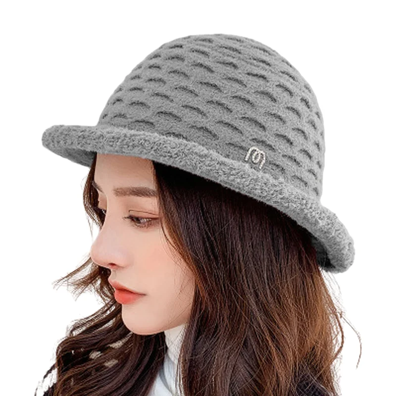 

Sparsil Women Autumn Winter Solid Bucket Hat Foldable Outdoor Warm Windproof Caps Diamond Basin Plush Fisherman Chapeau Female