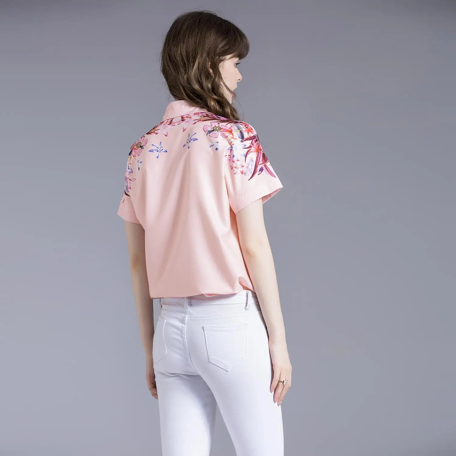 

Runway Designer summer new fashion short Sleeve Shirt Women Blouses Flowers and birds print Tops Ladies Office Shirts