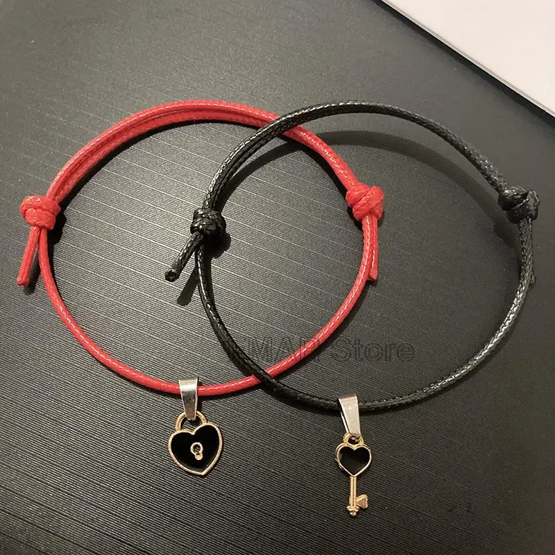 1 пара новинка браслет для пар эмалированный на удачу с брелком в виде ключа и