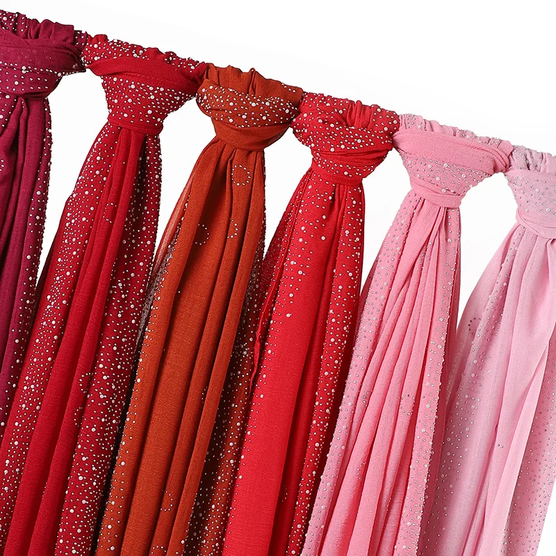 

New Crinkled Satin Silk Plain Hijabs For Women islamic hijabs new with glitter pearls long size blue Sequins Shawls 10pc/lot