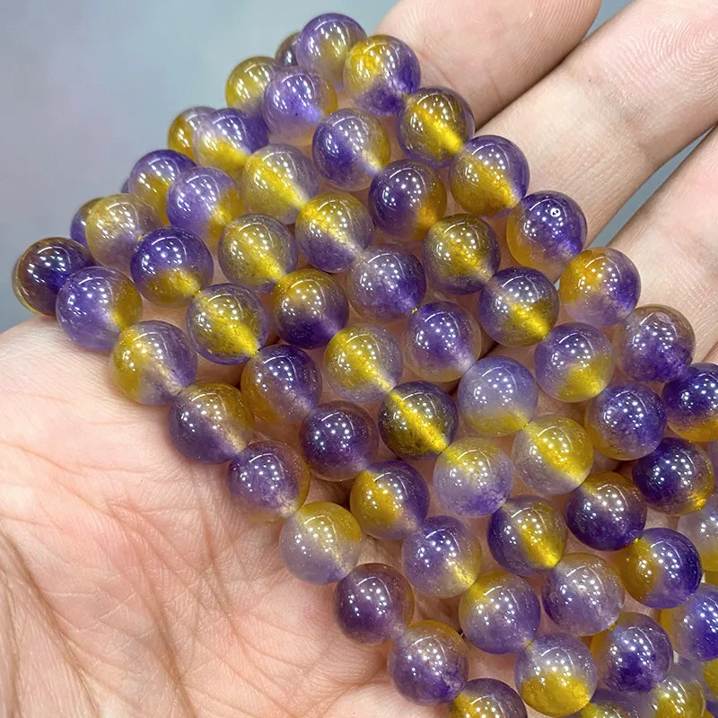 Натуральный фиолетовый желтый халцедон круглые бусины DIY браслет с шармами