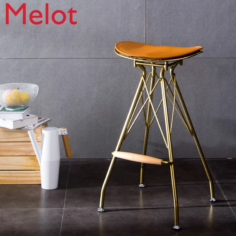 

73cm Minimalist Golden Wrought Iron Bar Stool for Tea Coffee Shop Home High Stool Bar Stools Modern Bar Chair