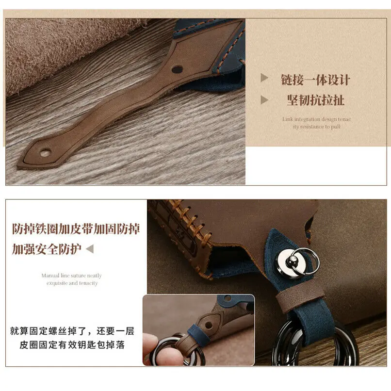 

1Pcs 3 Buttons Handmade Cowhide Leather Car Key Fob Case Cover Key Holder With Keychain For Audi Q7 TTS A4L A3 A6L QT S5 S7