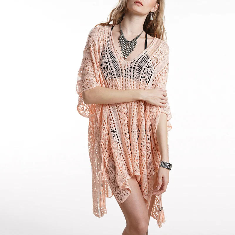 

2020 Beach Cover Up Bikini Crochet Knitted Tassel Beachwear Summer Swimwear Women Swimsuit Cover Up Sexy Hollow Out Beach Dress