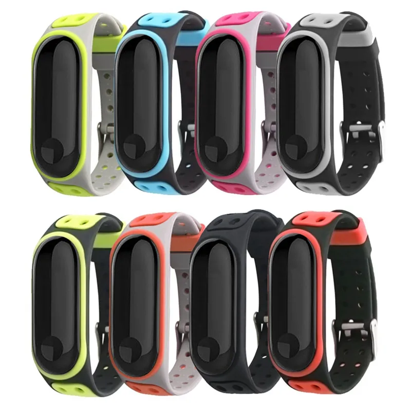 Ремешок для браслета Xiaomi Mi Band 4 силиконовый двухцветный двубортный браслет mi band 3