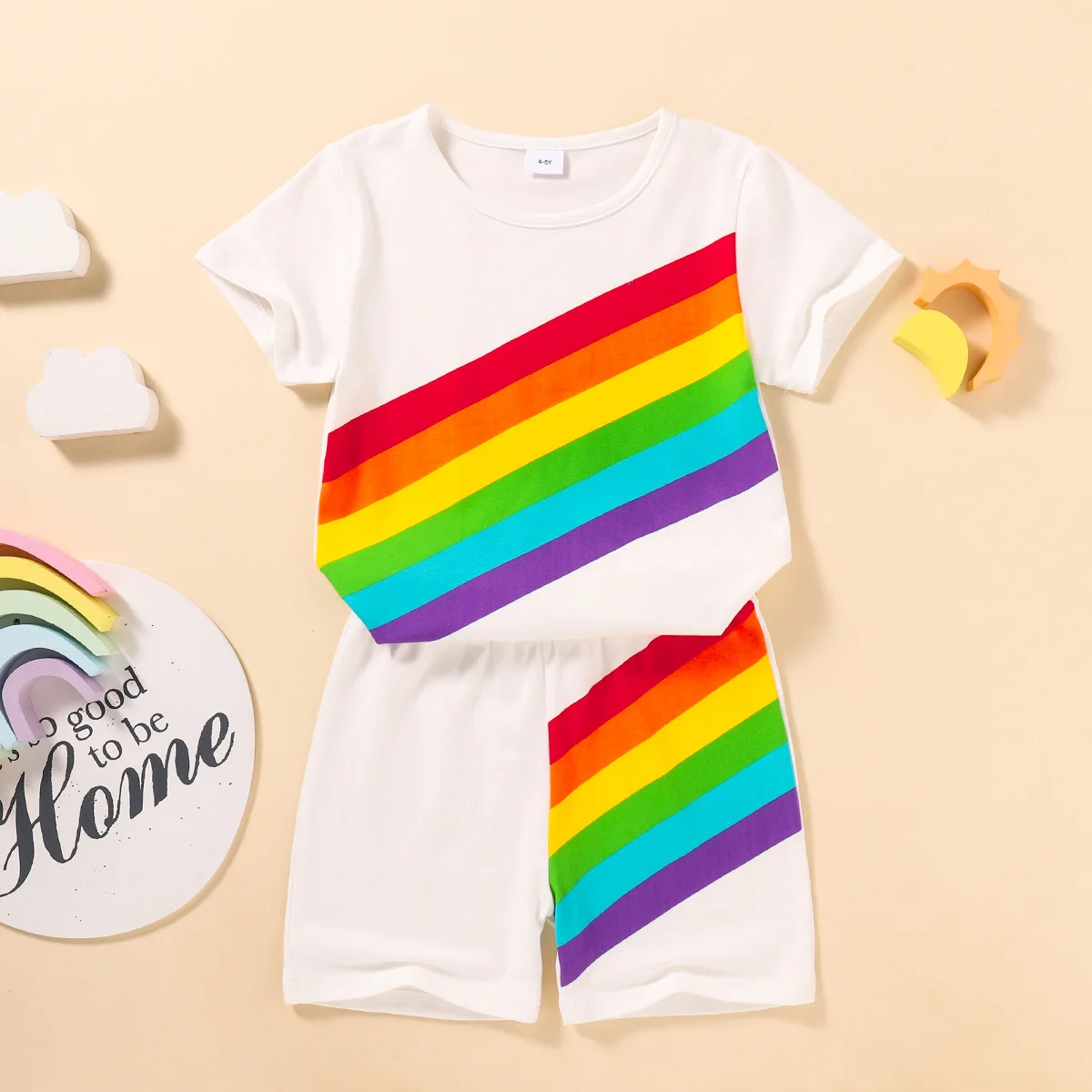 

Children's Clothing Suit 2021 Summer New Casual Short Sleeve T-Shirt Cotton Shorts Boys Girls Rainbow Clothes Suit Kids T Shirts