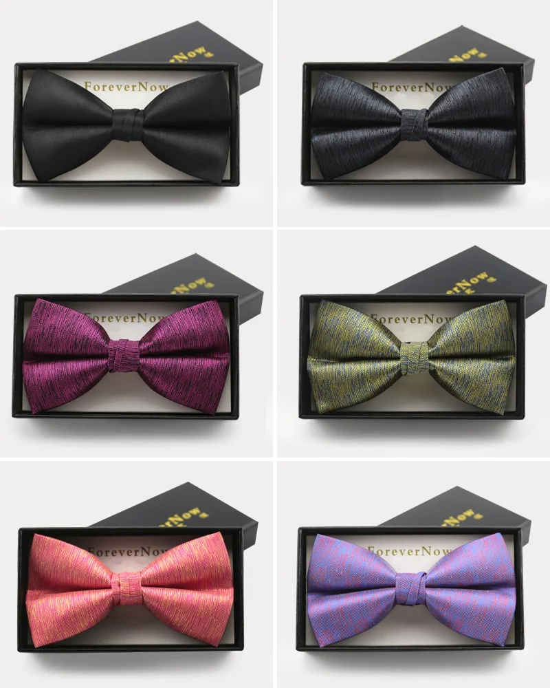 

2019 New Fashion Men's Bow Ties for Wedding Double Fabric Solid Color Bowtie Club Suit Anniversary Butterfly Tie with Gift Box