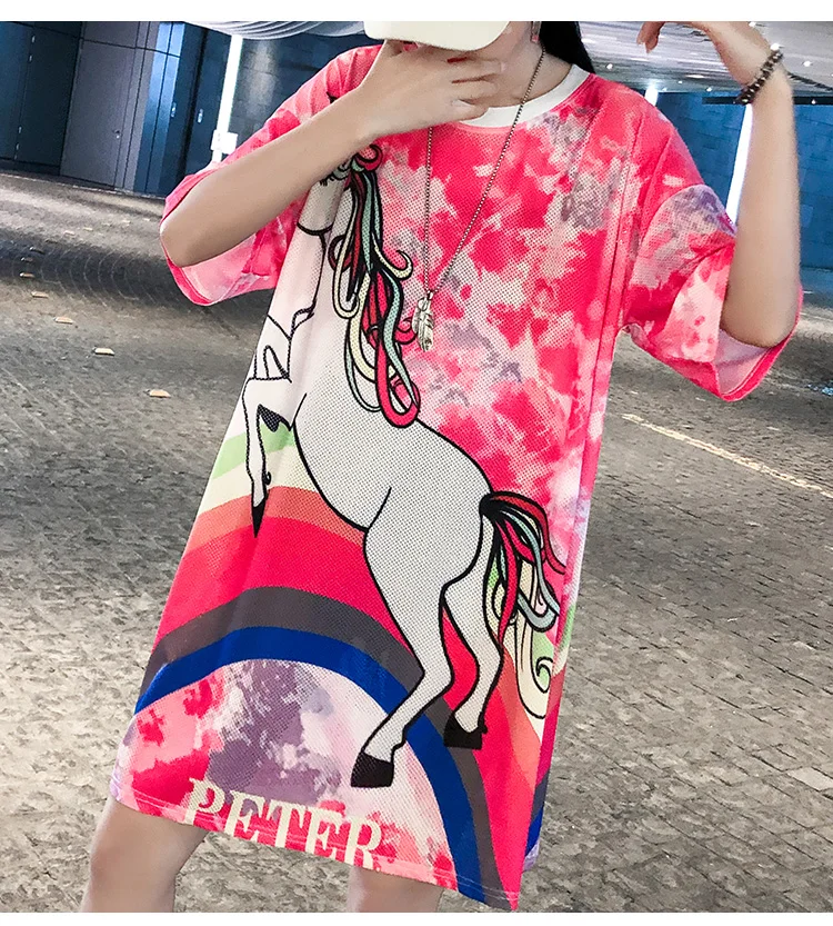 

Oversized Women Fashion Vintage Sexy Female Cartoon Character Print Tops Summer Casual Mesh Round Neck Plus Size T-Shirt