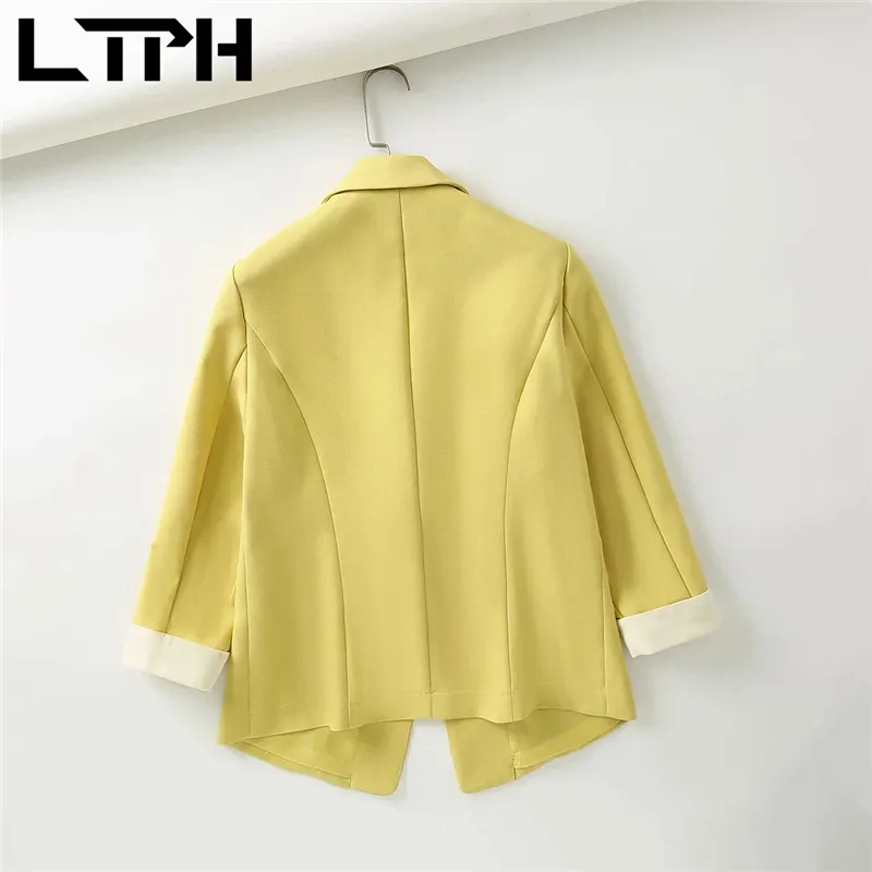 LTPH-Chaqueta de estilo clásico para mujer, blazer femenino con manga rizada y un solo botón, chaqueta informal que combina con todo, chaqueta fina para mujer, novedad de verano 2021
