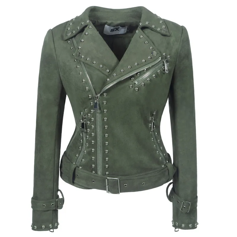 Women's heavy industry rivet PU short slim flt  jacket personality punk hand some zipper  jacket Y791