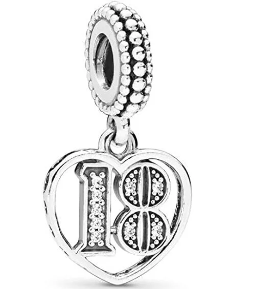 

18th Birthday Pendant 925 Sterling Silver Fits Pandora Charms Bracelets for Woman Girl Beads Gifts for Women Necklace