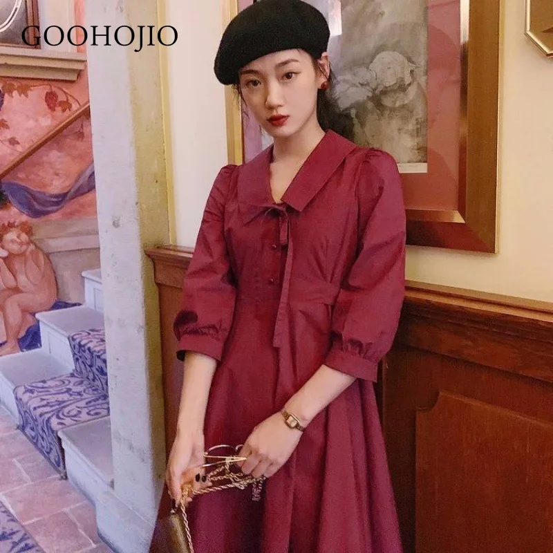 

GOOHOJIO 2021 New Spring and Autumn Temperament Dress Women Minority Dress for Ladies Retro Long Sleeve Vintage Women Dresses
