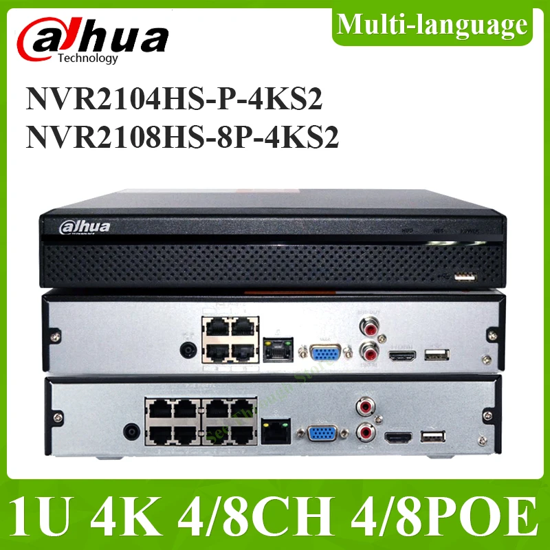 

Dahua Multi-language NVR2104HS-P-4KS2 NVR2108HS-8P-4KS2 4/8CH 4/8POE HD 8MP 1SATA H.265 CCTV Network video Recorder ONVIF