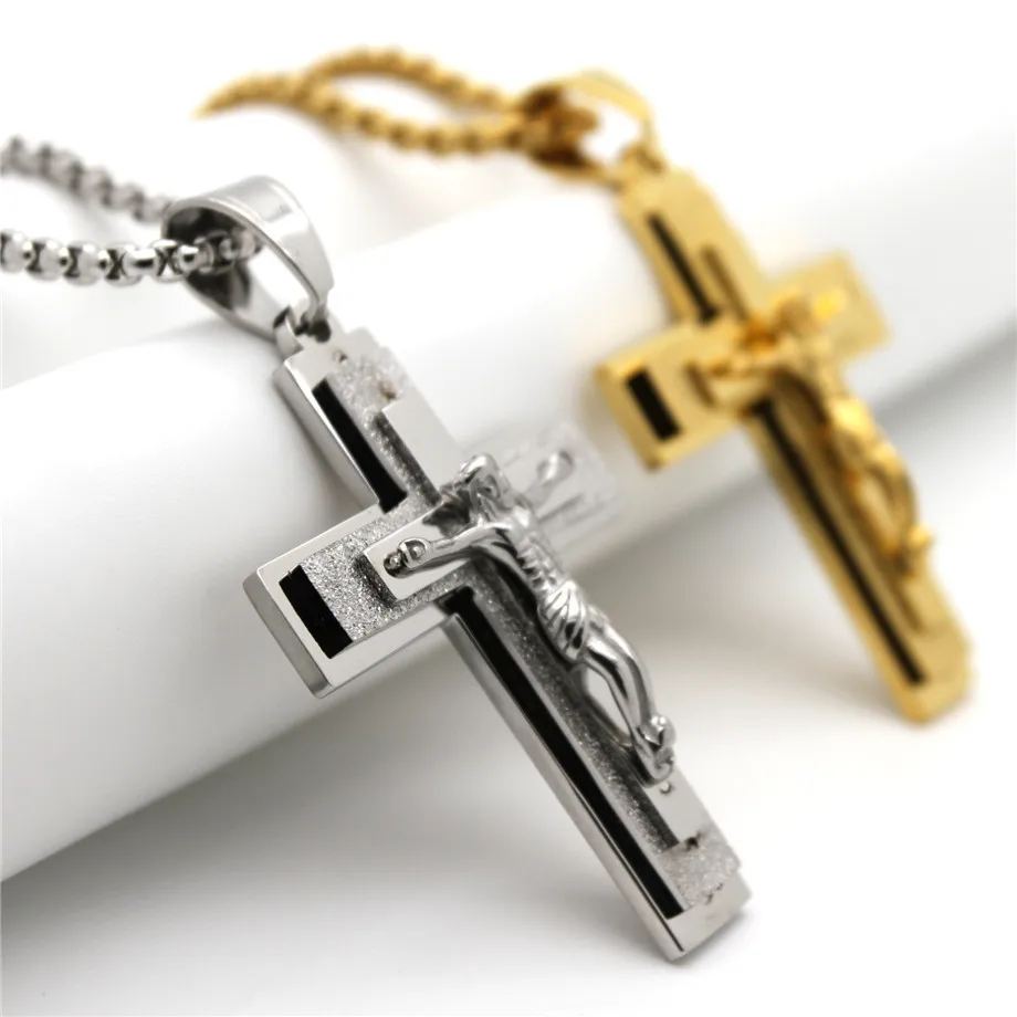 

Jesus Cross & Crucifix Pendant Necklace With Chain Gold Color Stainless Steel Pendants Necklaces for Women/Men Religious Jewelry